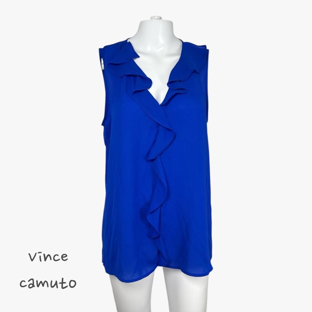 Vince Camuto Women's Sleeveless Ruffle Blouse in Blue Size M Casual Work